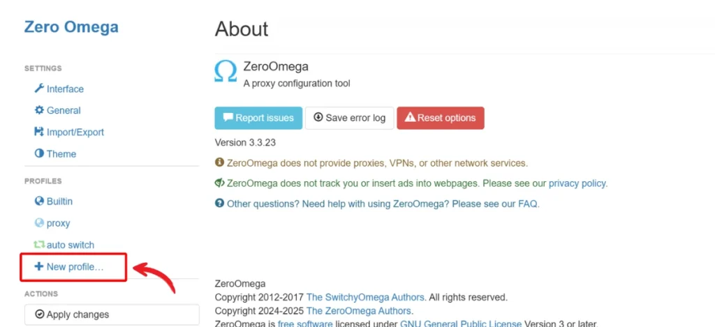 Setting proxy profile on Proxy SwitchyOmega